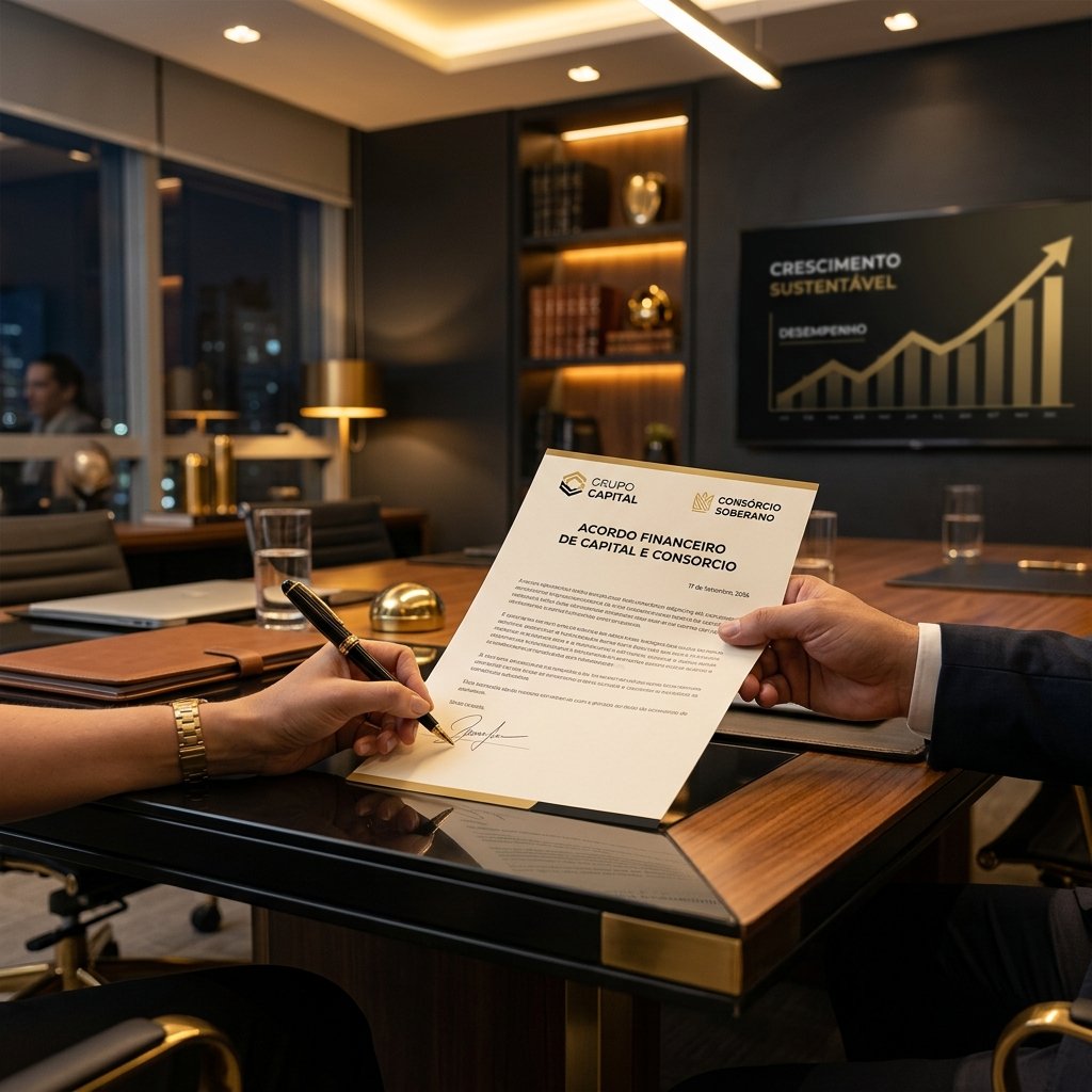 Assinatura de acordo financeiro de capital e consórcio